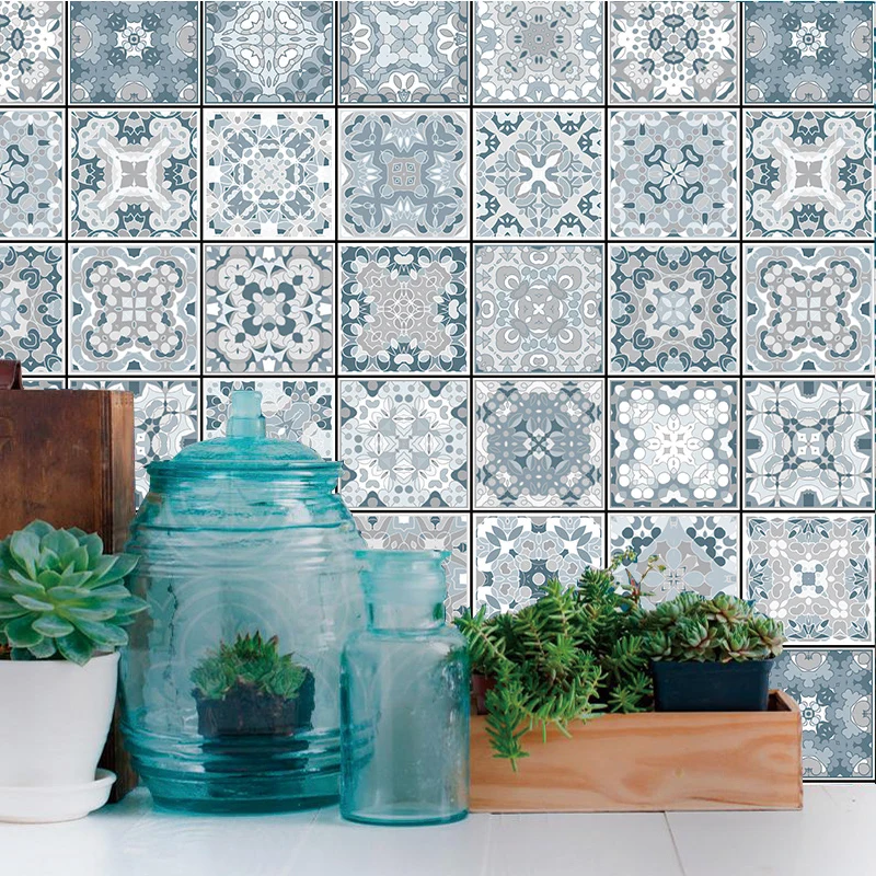 Spain Retro Wall Ceramic Arabic Tile Stickers Self-adhesive Decal for Bedroom Kitchen Waist Line Wall Decals Waterproof PVC DIY