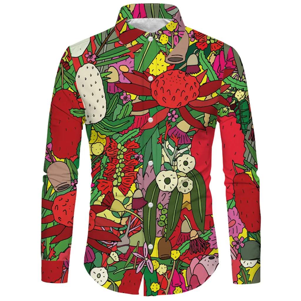 Camisa Masculina мужская Осенняя желтая Модная рубашка Повседневный пляжный костюм с длинным рукавом Топ Свободная Повседневная рубашка блузка 19Aug13 P30 - Цвет: RD