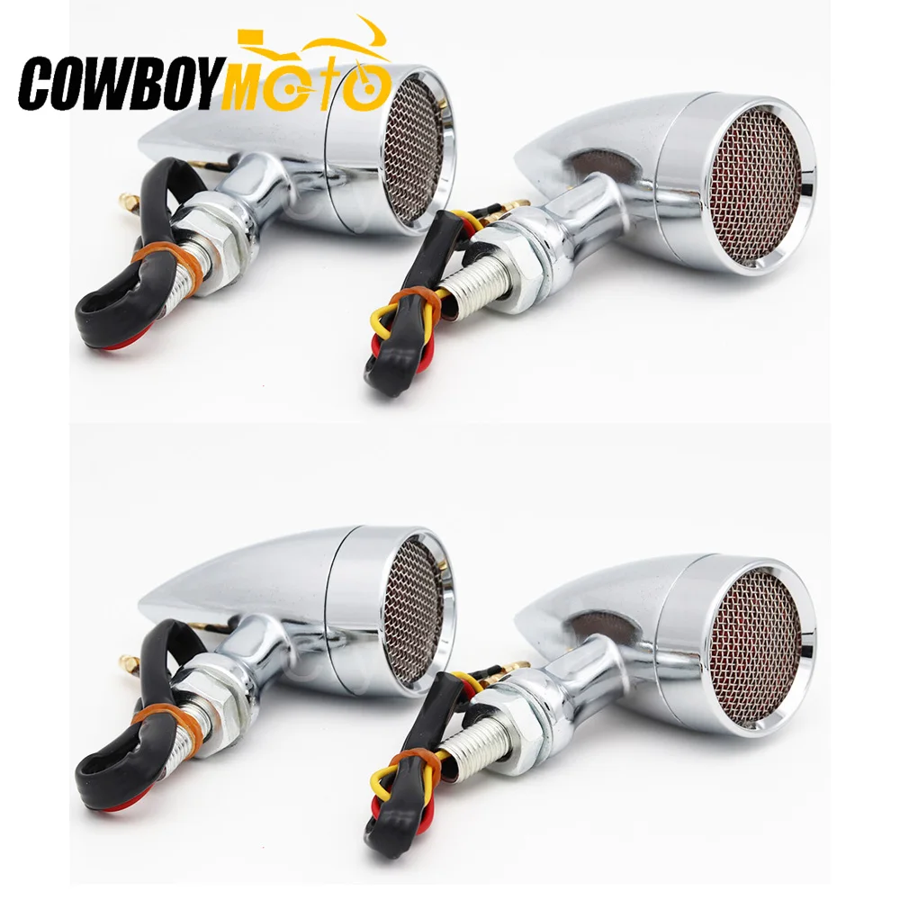 

4pcs Motorcycle Vintage LED Turn Signal Bullet Blinker Indicator Lights 10mm Front Rear For Honda Harley Bobber Chopper Custom