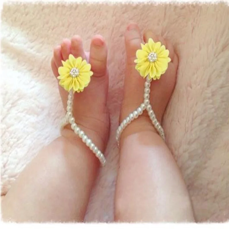 

Baby Pearl Anklets Shoe Fashion Jewelry With Flowers Foot Chain Infant Colorful Barefoot Anklet Chain Accessories