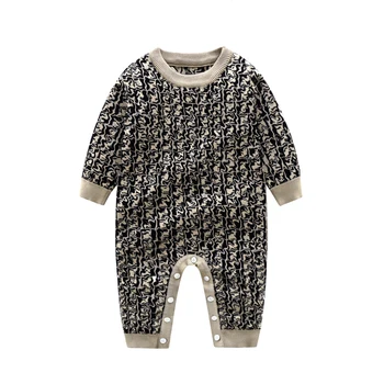 

winter fashion Brand newborn knit Baby clothes Letter F knitted sweater stripe Long sleeve toddler boy girls Romper and hat set