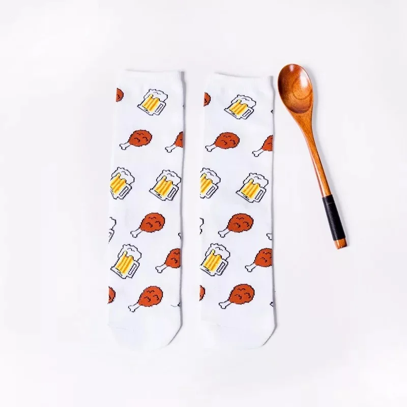 Милые Мультяшные женские носки с фруктами, бананами, авокадо, лимоном, яйцом, печеньем, пончиками, едой, счастливым японским Харадзюку, в стиле хип-хоп, хлопковые забавные носки - Цвет: 8