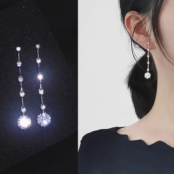 

Luxury Shiny Cubic Zirconia Crystal Long Drop Dangle Earrings for Women Statement Elegant Bridal Wedding Jewelry Accessories