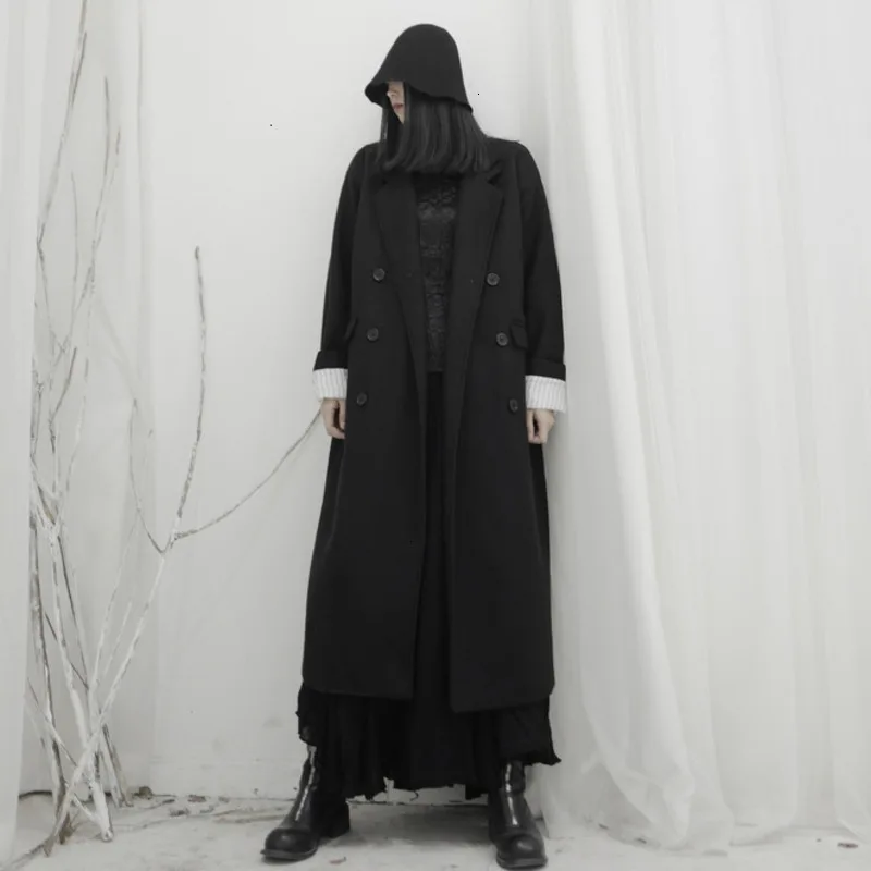 

Loose Fit Black Brief Long Big Size Woolen Coat Parkas New Long Sleeve Women Fashion Tide utumn Winter 2020 a580