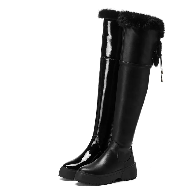 ZVQ winter new casual over knee boots outside warm high heels platform round toe genuine leather zip women shoes drop shipping