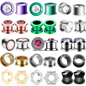 

1Pair Stainless Steel Crystal Ear Tunnel Plug Flower Ear Gauge Plug And Tunnel Fleash Ear Stretcher Tunnel Saddle Plug Jewelry
