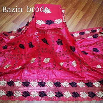 

African bazin brode fabric Latest fashion cotton embroidery bazin riche lace fabric with swiss voile lace for dress 5+2yards/lot