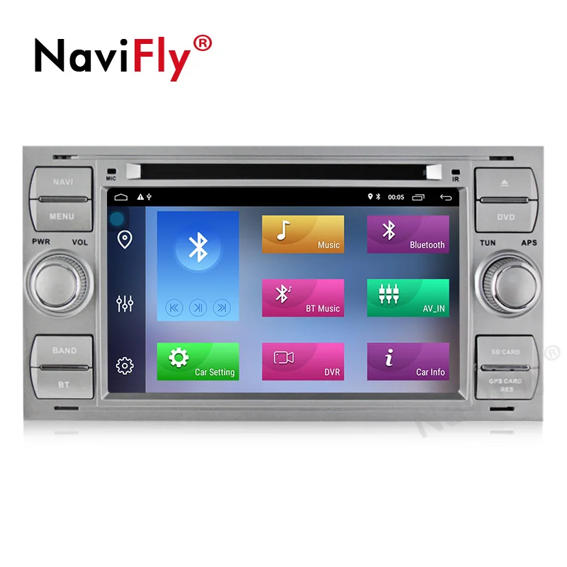 Clearance Navifly Android 9.1 Quad core 32G ROM Car Multimedia player for Ford Focus Kuga Transit Silver with free shipping 4G wifi RDS HD 1