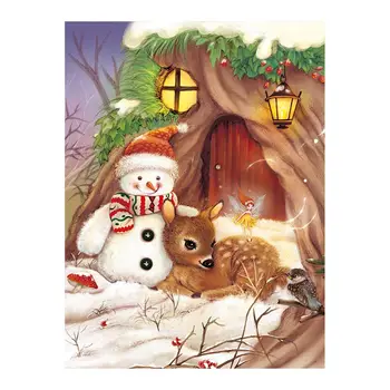 

Cartoon Snowman Fawn Diamond Painting Round Full Drill Christmas Nouveaute DIY Mosaic Embroidery 5D Cross Stitch Home Decor Gift
