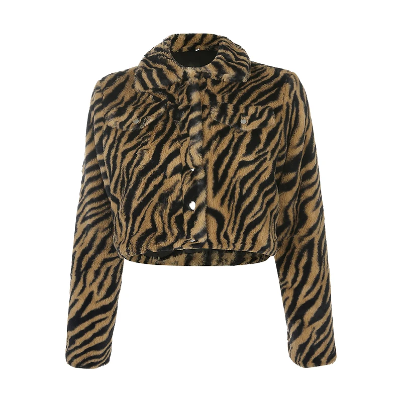 Rockmore Tiger/Полосатые зимние пальто и куртки для женщин; большие размеры; пальто с отложным воротником; Harajuku; уличная одежда; свободная осенняя куртка - Цвет: Коричневый
