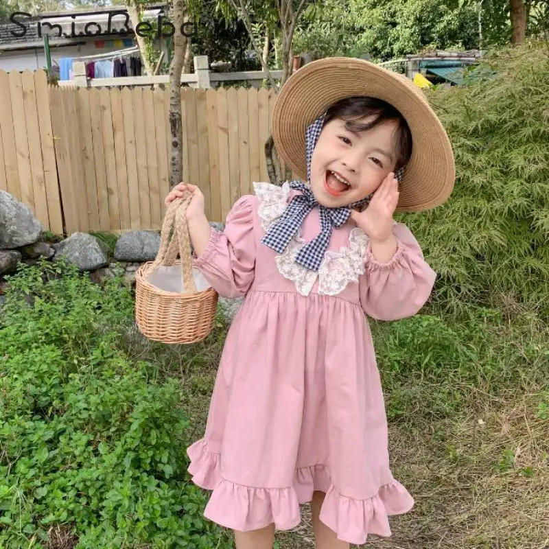 Кружевное платье в стиле пэчворк юбка принцессы для девочек платья для новорожденных девочек вечерние платья с круглым вырезом в Корейском стиле для девочек; От 1 до 5 лет