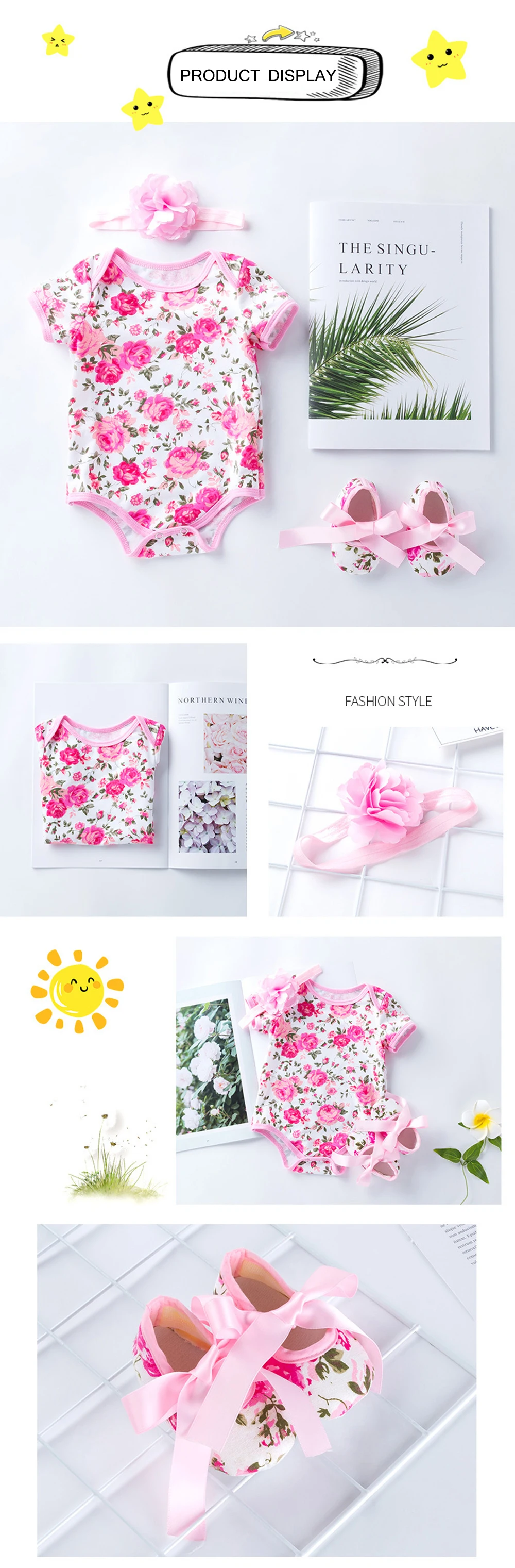 0-24M Newborn Baby Girl Flare Sleeve Solid Stripe Leopard Grain Casual Romper Jumpsuit Outfits Baby Clothes Summer kids Suit