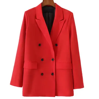

Women Red Suit Jacket Formal Blazer Double Breasted Pocket Women Blazer Work Office Business Suit Outwear 2020