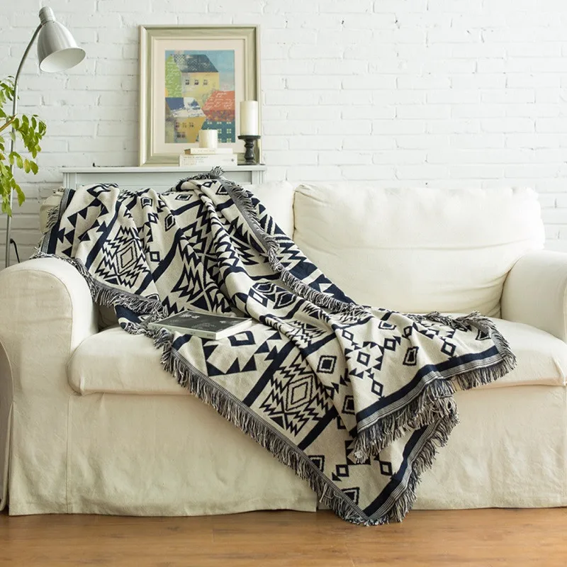 

Cotton Knit Sofa Throw Blanket Knitted Sofa Couch Towel Cover Bohemian Nordic Style Travel Plane Decorative Blankets With Tassel