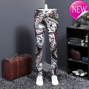 

Colorful Directly Personality Canister Self-cultivation Trousers Trend Autumn Printing Cowboy Leisure Time Pants Male