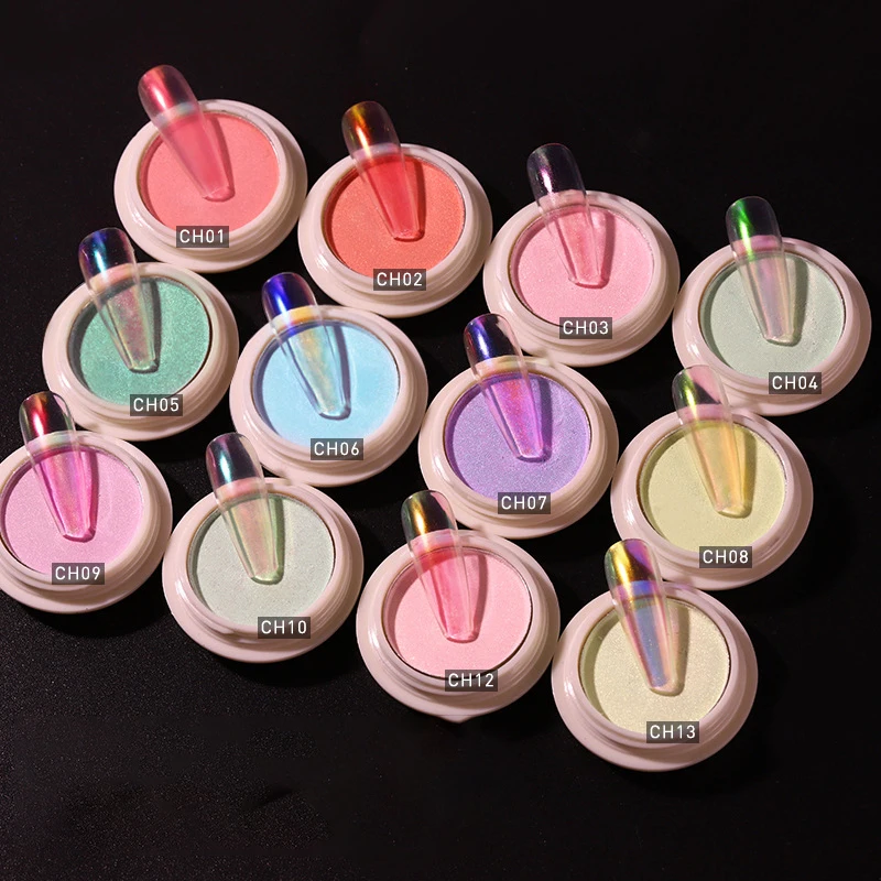 1g/box Transparent Nail Glitter Mirror Aurora Neon Powders Dust Chameleon Nail Art chromium Pigment Dipping Powder Decoration
