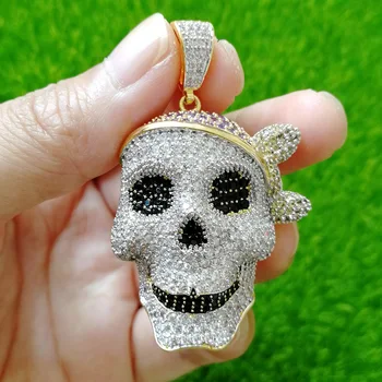 

Popular Hip Hop 925 Silver Mosaic Zircon Skull Pirate Pendant Chain Necklace Fashion Charm Personality Jewelry Accessories