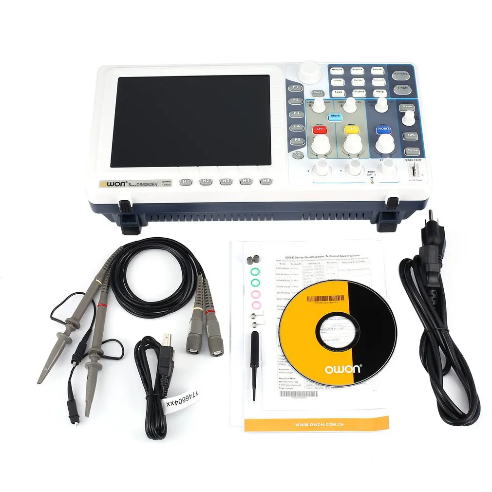 

Owon SDS6062EV 8 Inch Digital Storage Oscilloscope 60MHz 2+1 Channels Record USB Waveform Generator Logic Analyzer Spectrum