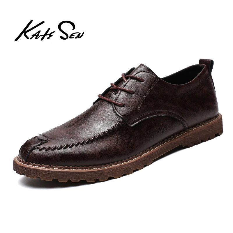 

KATESEN Men Shoes Genuine Leather Casual Shoes High Quality Outdoor Work Rubber Sole Sneakers Men Oxford Shoes Zapatillas Hombre