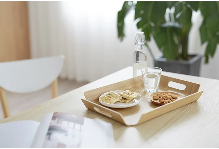 European Style Manchurian Ash Wood Cake Bread Plate Restaurant Rectangular Hand Self-Selected Meal Tray Show Plates