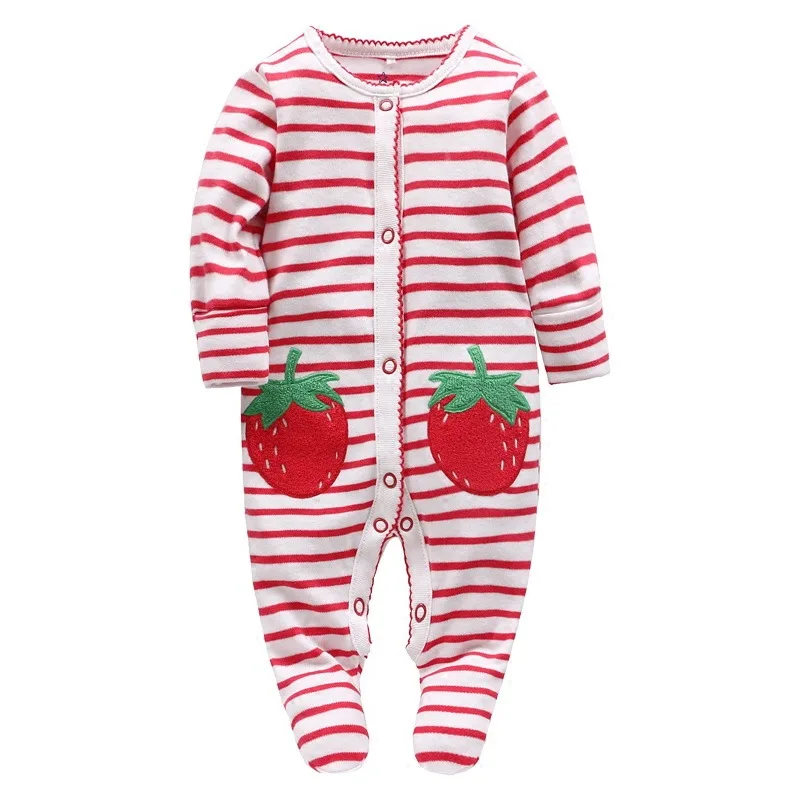 

Picturesque Childhood Red Strawberry Baby Print Onesie Fleece Footies Covered Button Infant Unisex Clothes 103