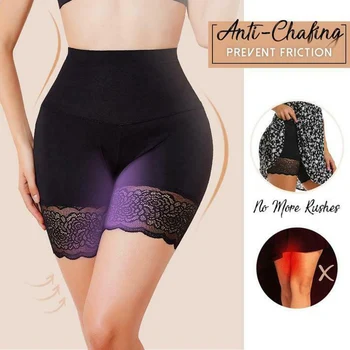 

Anti-Chafing Ice Silks Thigh Saver Lace High Waist Tummy Control Hips Up Shapewear Panty K2