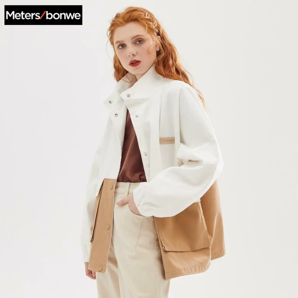 

Metersbonwe 2020 New Spring Fashion Stand collar Jackets Female Tooling Jackets Casual Lady Coat Handsome Stitching Loose Jacket
