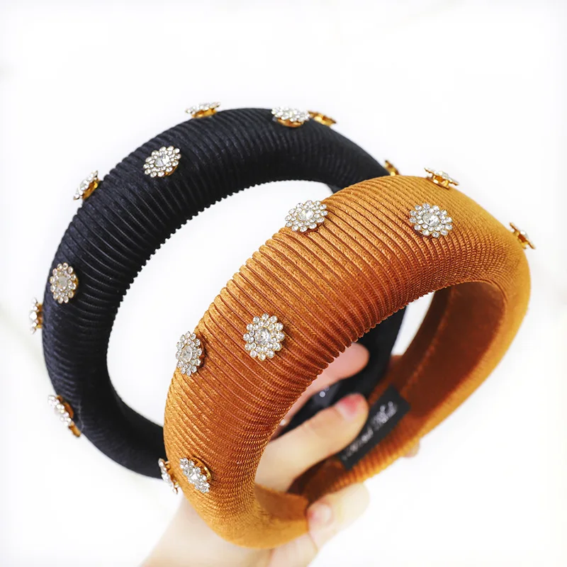 Xugar Rhinestone Gems Padded Headband for Women Wave Fabric Sponge Hairband Crystal Bezel Hair hoop Hair Accessories