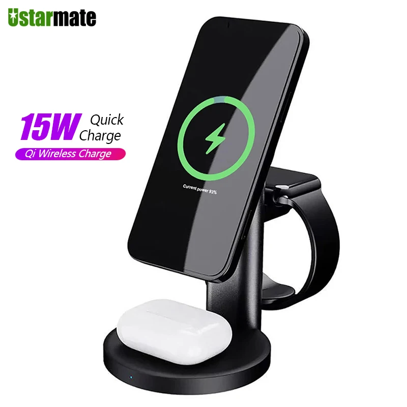 3 in 1 Magnetic Wireless Charger Stand For Magsafe iPhone 12 Mini Pro Max Apple Watch 6 5 Airpods Pro Fast Charging Dock Station