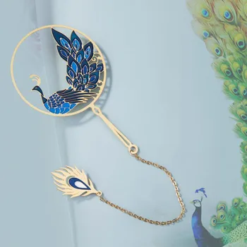 

1 Pcs Vintage Chinese Style Metallic Bookmarks Peacock Deer Panda Flower Chain Pendant Book Marker Page Holder Gifts Stationery