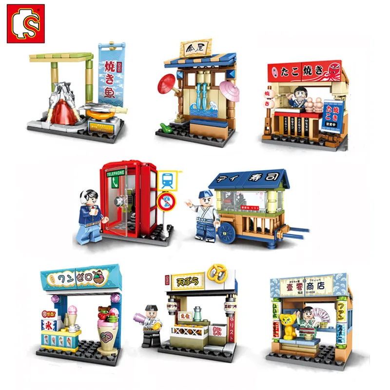 SEMBO Blocks Mini City Street Food Sushi Shop Store MOC Building Blocks Kids Educational Toys for Girl Boy Gift Juguetes Bloques