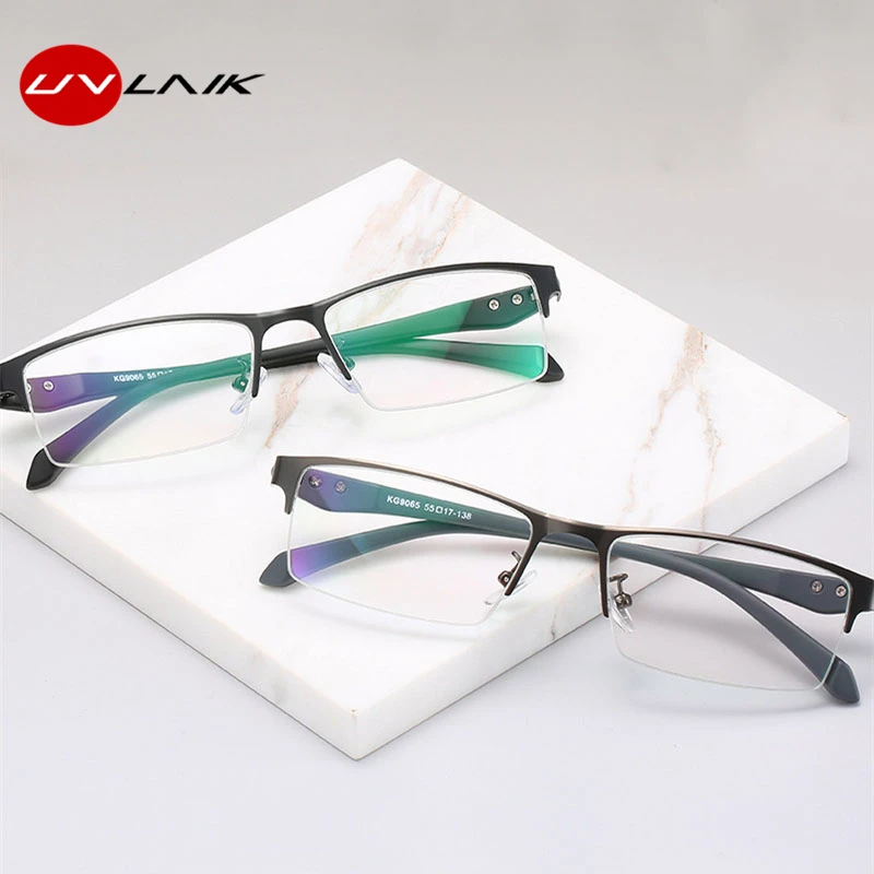 UVLAIK, мужские очки для близорукости, мужские деловые металлические близорукие очки, новинка, полуоправа с градусом, сплав оправа для очков