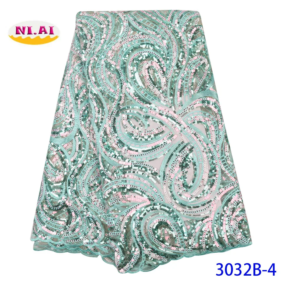 

NIAI French African Sequins Lace Fabric 2019 High Quality Lace Material Bride Nigerian Lace Fabrics For Party Dress XY3032B-4