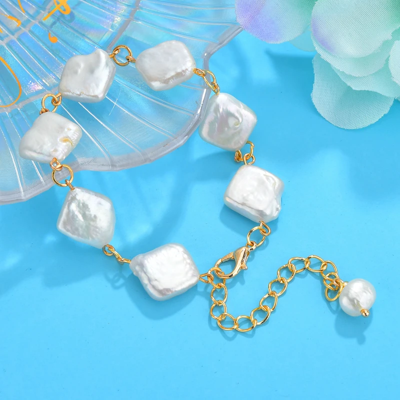 

New Square Shaped Pearls Bracelets For Women Adjustable Handmade White Natural Freshwater Pearl Bangles Baroque Jewelry Females