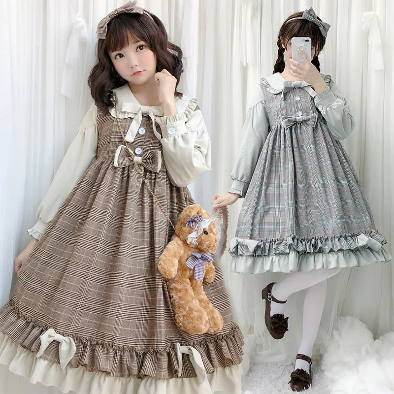 

New 2020 Sweet Lolita Dress High Waist Short/long Sleeve Japanese Kawaii Girl Loli Cos Tea Party Gothic Lolita Dresses for Women