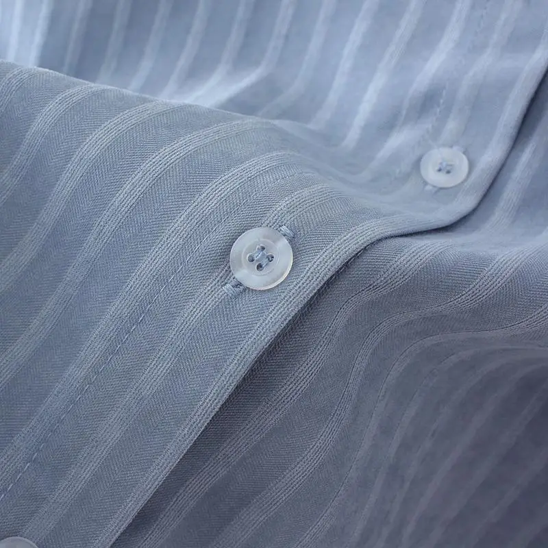 Plus Size Shirts Women Clothing Spring Autumn Loose Lapel Blouses Casual Long Sleeve Hong Kong Style Stripes Tops