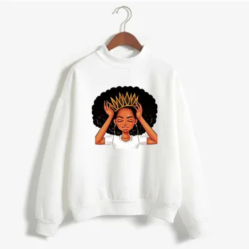 

Melanin Poppin Female Pullover Black African Curly Hair Girl Tops 2019 Ulzzang White Print Sweatshirt Women Hoodie Tops Clothes