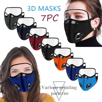 

Adult 7PCS Masks Breathing Valves FaceMaske With Eyes Shield Mascarilla Mouth-macks Face Maskswashable Reusable Riding Maske