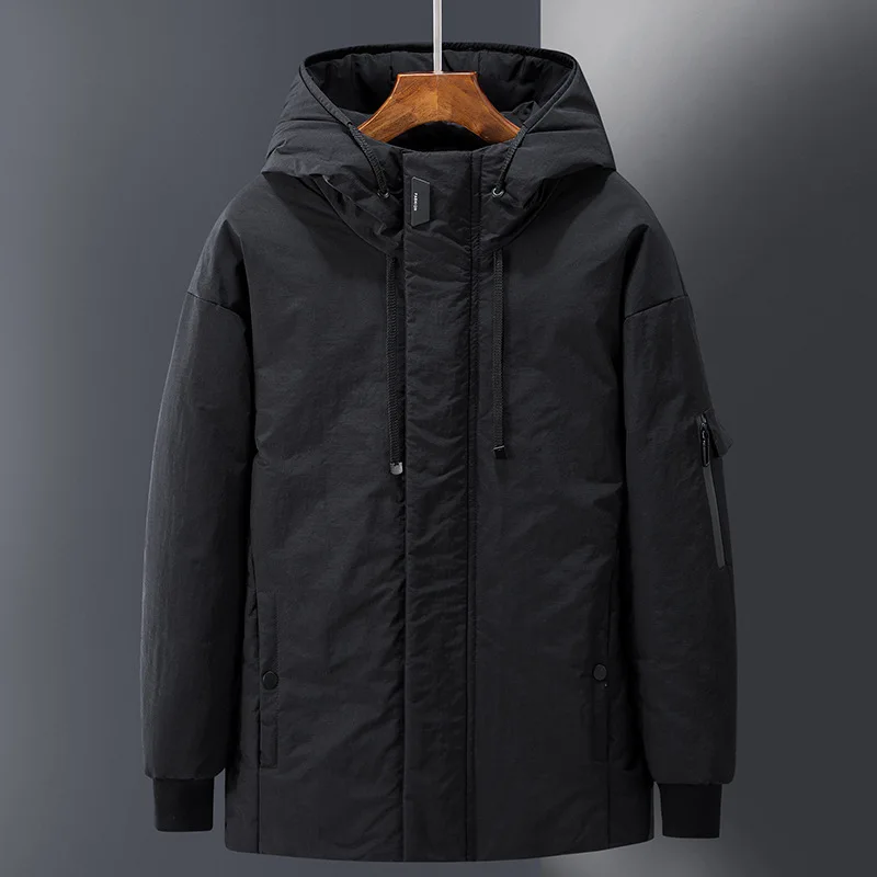 Men Winter New Long Casual Thick Fleece Hooded Waterproof Down Jacket Coat Men Outwear Fashion Pockets Down Jacket