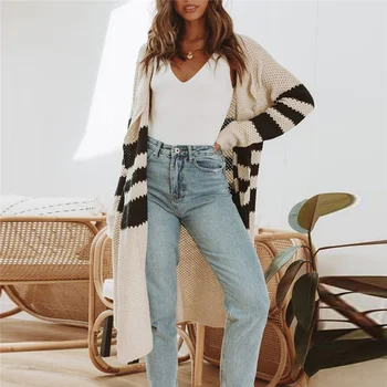 

Autumn New Fashion Women Fashion Casual Stripe Open Front Long Sleeve Knit Sweater Cardigans Coat Mujer Invierno 2019