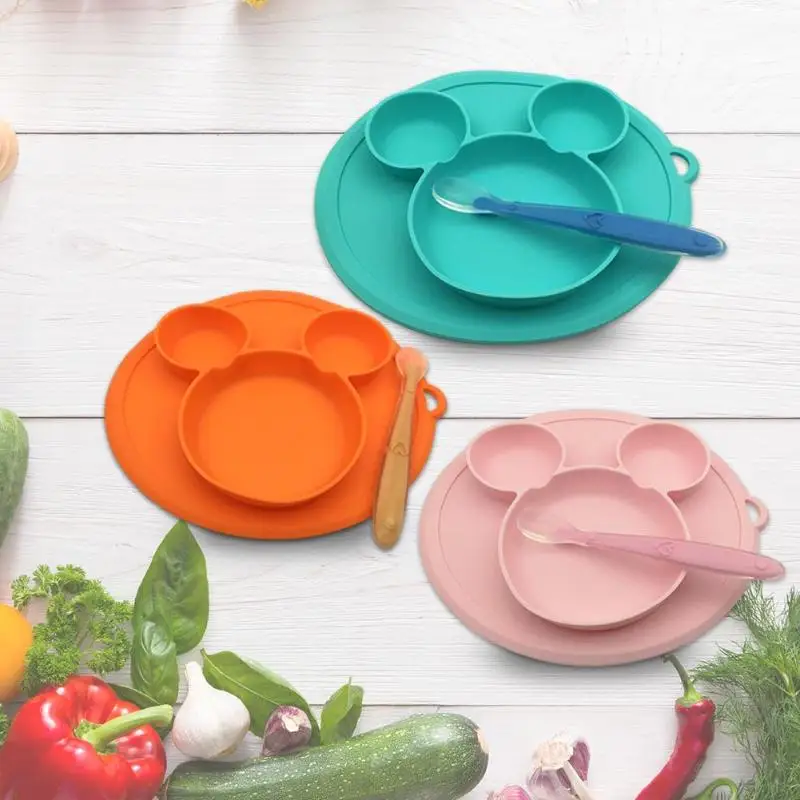 

2019 Tableware Cushion Feed Bowls Baby Bisphenol-free High Temperature Resistance Plate Spoon Silicone Sucker Infant Dining Dish
