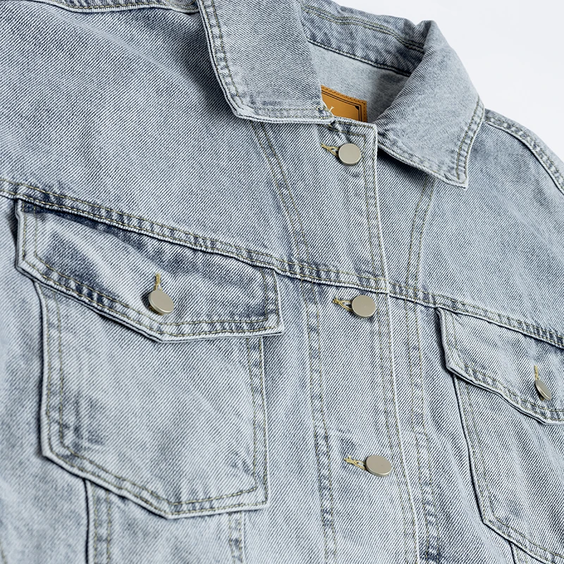 Vintage Women Jacket 2021 Autumn Winter Oversize Denim Jackets Washed Blue Jeans Coat Turn-down Collar Outwear Bomber Jacket