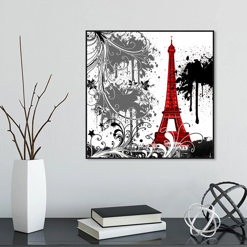 

Nordic Style Industrial Decor Pictures Red Tower Landscape Wall Art Paris Tower Posters and Prints for Livingroom Black White