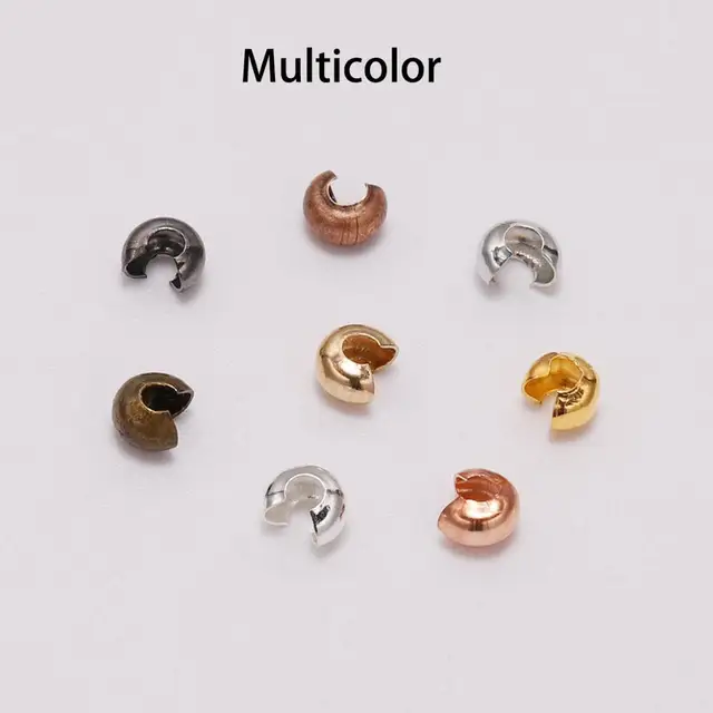 50-100pcs/lot Copper Round Covers Crimp End Beads Dia 3 4 5 mm Stopper Spacer Beads For DIY Jewelry Making Findings Supplies Multicolor 100Pcs