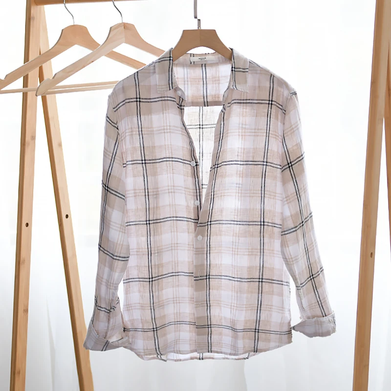 2020 New design 100% linen plaid shirt men brand summer and spring shirts for men comfortable long sleeve shirt mens chemise 2020 New design 100% linen plaid shirt men brand summer and spring shirts for men comfortable long sleeve shirt mens chemise