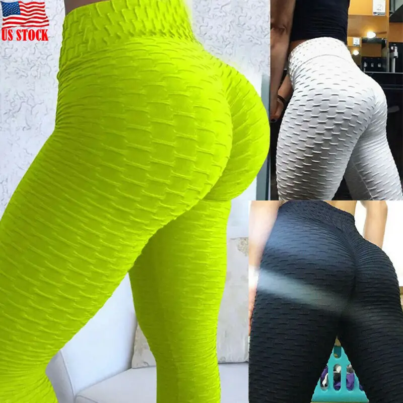 Women Ruched Push Up Leggings Yoga Pants Anti Cellulite Sports Scrunch Trousers