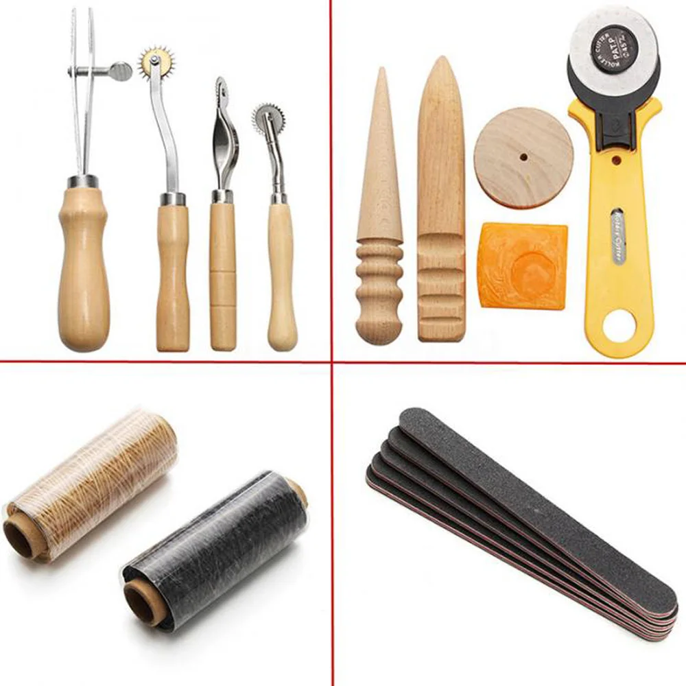 

37 Pcs/set Leather Craft Hand Stitching Sewing Tool Thread Awl Waxed Thimble Kit