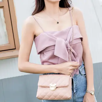 

2020 summer Fashion women's bag Lingge embroidery thread chain one shoulder bag hardware lock oblique span bag small square bag