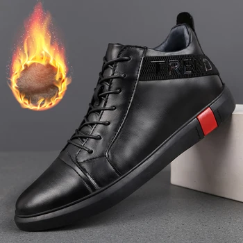 

Winter Men Shoes Genuine Leather Sneakers Outdoor Casual Leather Shoes Warm Snow Boots Man Flats Shoes Chaussures Homme