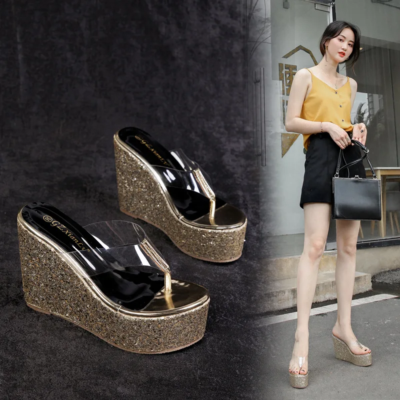 

Shoes Luxury Slides Slippers Heels Shose Women On A Wedge Platform Designer High 2019 Summer Transparent Flat Rome Wedges PVC